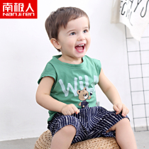 Antarctic childrens clothing childrens print T-shirt male baby cotton thin short-sleeved clothes baby Summer base coat