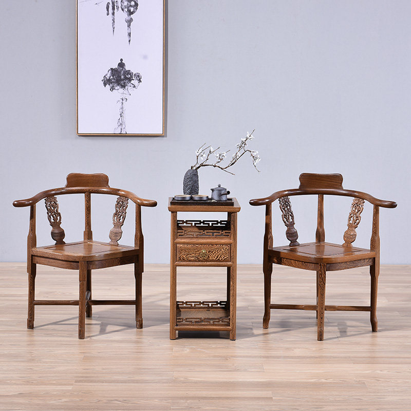 Fulian sky red wood furniture Chicken Wings Wood Triangle Plum Chair Three Sets Chinese Solid Wood Tea Table Dining Chair Casual Chair