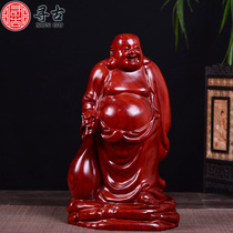 Ancient red flower pear wood carving cloth bag Mell Buddha statue with solid wood engraving handicraft home Accessories Gift Giving Gift