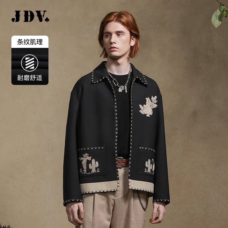 Jdv Mall Same Style Retro Mexican Jacket Spring and Autumn Black Embroidered Loose Casual Jacket Wjk4416