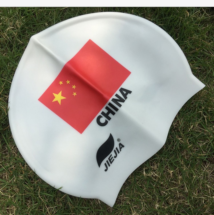 Mũ bơi Jiejia đàn ông và phụ nữ đích thực Silicone in mũ bơi quốc kỳ Trung Quốc tóc dài đào tạo thi đấu không thấm nước chuyên nghiệp 	mua mũ bơi ở đâu