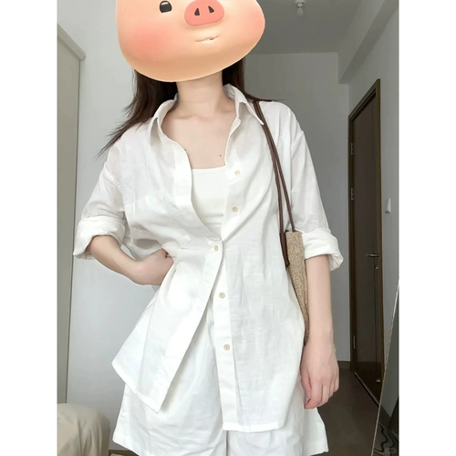 Белая весенняя рубашка, тонкая куртка, французский стиль, защита от солнца, изысканный стиль, яркий броский стиль, оверсайз