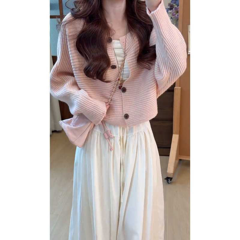 Korean-Style Sweet Pink Knitted Cardigan and Wide-Leg Pants Three-Piece Set 2026 New Early Autumn Outfit Complete Set Korean-Style Sweet Pink Knitted Cardigan and Wide-Leg Pants Three-Piece Set 2026 New Early Autumn Outfit Complete Set
