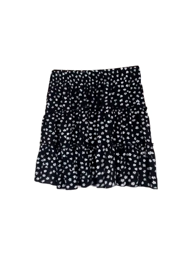 Черная летняя милая мини-юбка, цветочный принт, А-силуэт, высокая талия, стиль