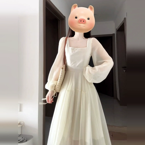 Абрикосовый весенний приталенный корсет, длинная юбка, французский стиль, квадратный вырез, премиум класс