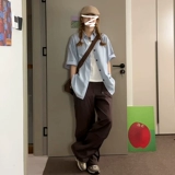 Синяя летняя рубашка, куртка, защита от солнца, премиум класс, свободный крой, французский стиль