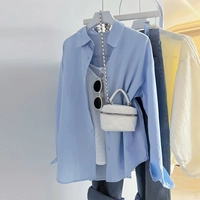 Синяя весенняя рубашка, осенняя, французский стиль