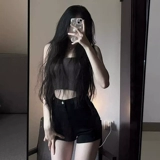 Летние черные джинсы, приталенные штаны, 2025 года, А-силуэт, подходит для подростков