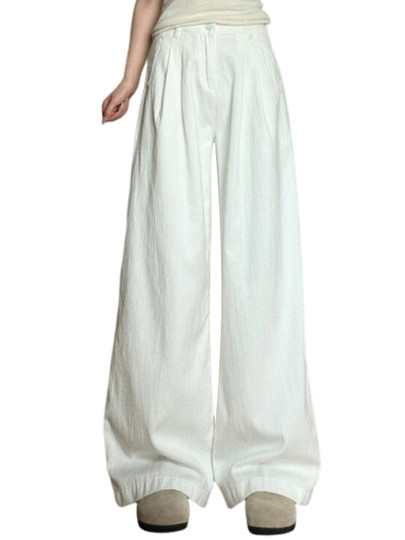 American Retro White Wide Leg Pants Women's 2026 New Summer High Waist Slim Loose Drape Casual Straight Pants