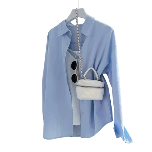 Синяя весенняя рубашка, куртка, осенний сексуальный лонгслив, свободный крой