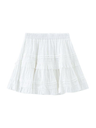 芭蕾风白色半身裙女夏季2025新款a字小个子蛋糕蓬蓬裙荷叶边短裙