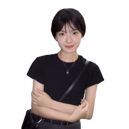 Черная летняя короткая сексуальная футболка с коротким рукавом, в американском стиле