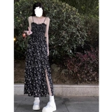 Сексуальная черная длинная юбка, летнее платье, коллекция 2023, французский стиль, цветочный принт