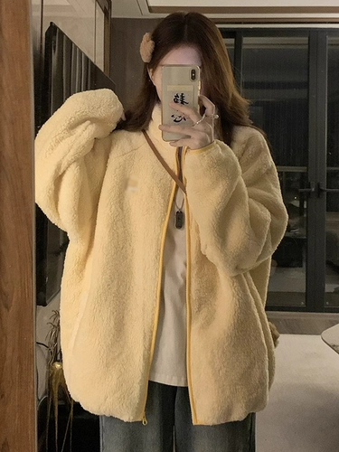 Желтая шерстяная весенняя осенняя корейская элитная куртка, 2025 года, увеличенная толщина