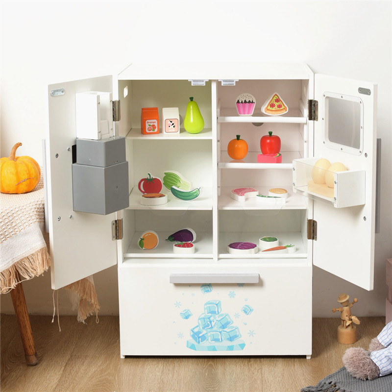 Simulation Kitchen Refrigerator Toys Double Open Door Large Suite Wooden Boy Gift