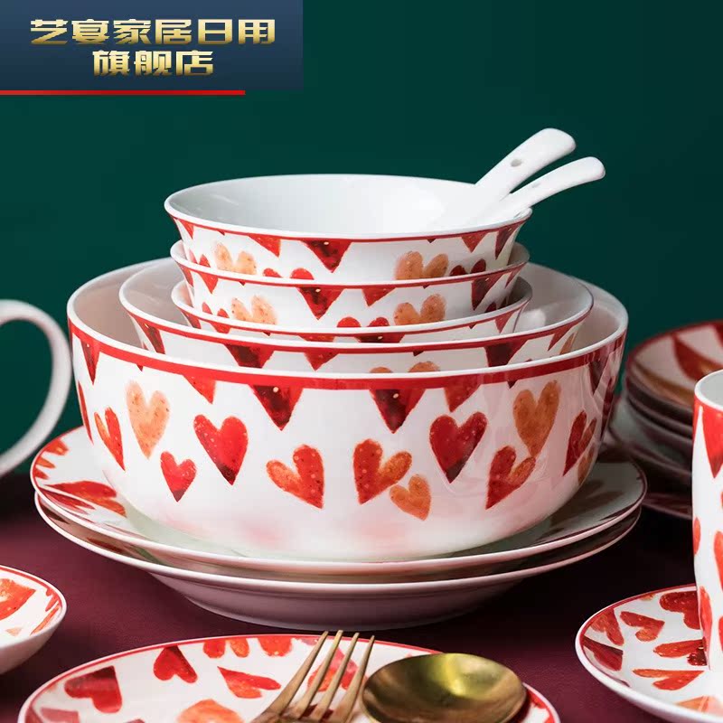The Original girl heart dishes suit one household web celebrity breakfast food ceramic good - & tableware to eat dish bowl