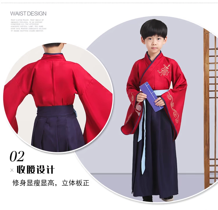 Trang phục truyền thống Hanfu Trung Quốc mới cho trẻ em, trang phục cổ trang, bé trai, bé trai, trang phục kinh điển ba nhân vật, trẻ em lớn, phong cách Trung Quốc, cổ trang - Trang phục