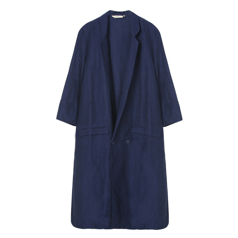 trung tâm mua sắm Set áo gió của phụ nữ với một bộ đồ cổ một nút tinh khiết màu lăm tay ống thẳng thẳng bông dài áo khoác