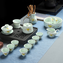 Complete set of tea cups Celadon Kung Fu tea set Tea art Tea ceremony pot cover bowl Household tea drinking hand-painted ceramic tea set
