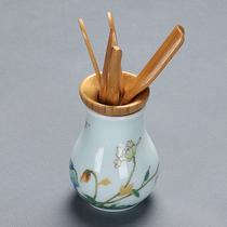 Xinyi Yuanying Qing Tea Ceremony Six gentlemen white porcelain tea set accessories Bamboo tea clip spoon Ceramic tea tube set