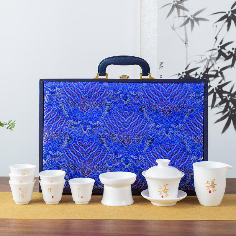 Defied White Porcelain Triple cover Bowl Tea Cup Goat Grease Jade Vegetarian Burn Ceramic Whole Set Bowl With Lid High-end Kung Fu Tea Set Group