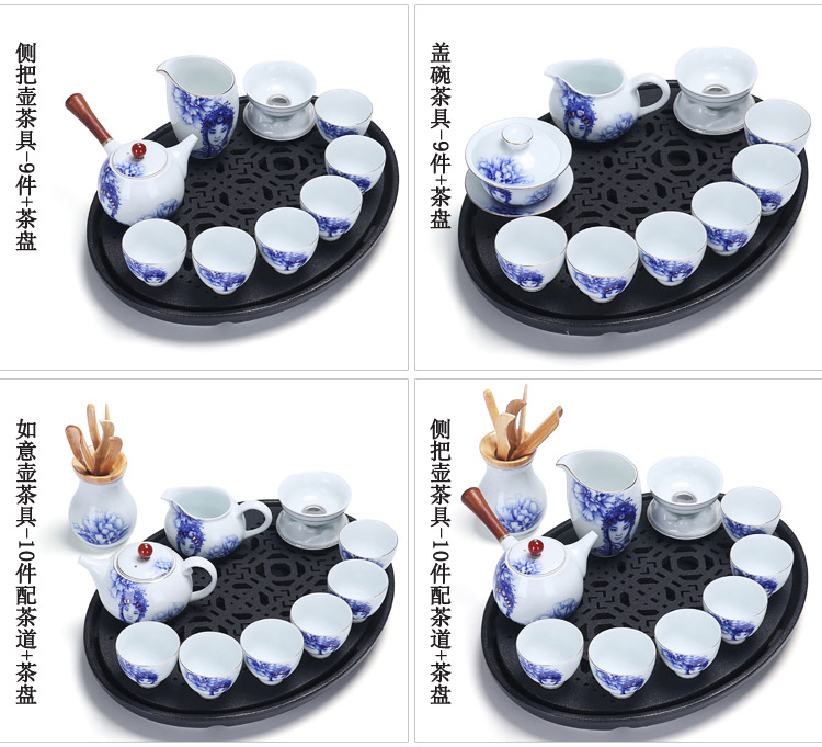 The whole household ceramics kung fu tea art tureen tea cups to wash to The see colour white porcelain Peking Opera blue and white porcelain tea set