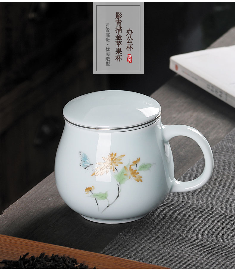 Shadow green ceramic filtration separation with cover the tea cups cups kung fu tea cup tea cup home take water cup