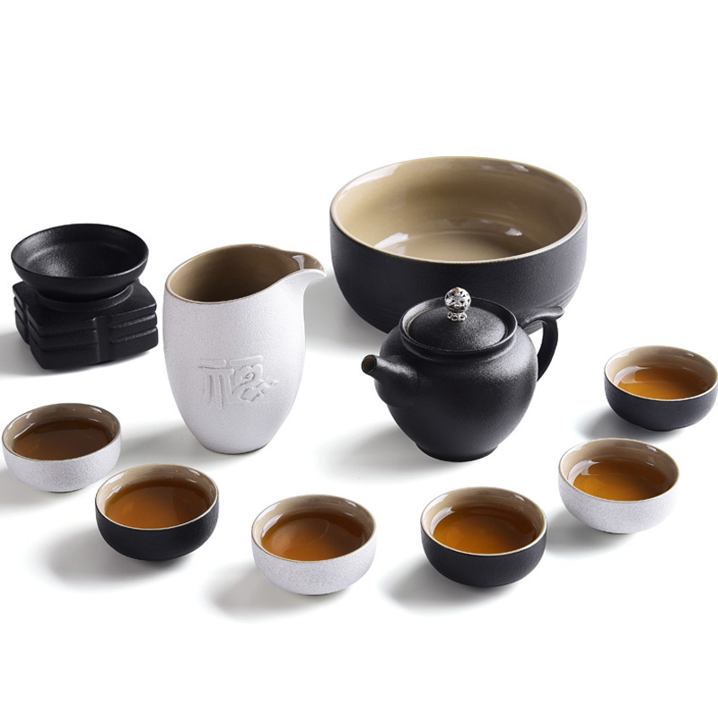 Black and white clay restoring ancient ways is a complete set of kung fu tea set of household teapot teacup coarse TaoChan wind Black pottery tea set