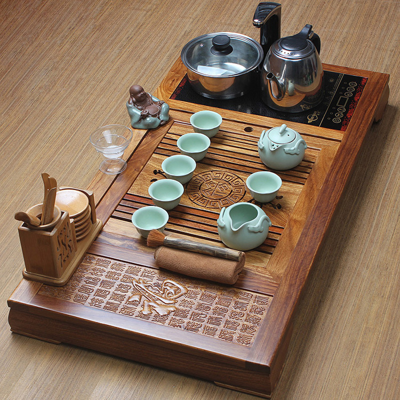 Xin yi yuan kung fu tea tea art four unity tea saucer set solid wood tea tray was hua limu ceramic tea set
