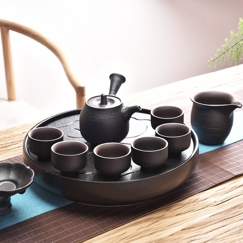 Xin arts margin thick some ceramic porcelain dry tea tray was suit, black pottery tea sea violet arenaceous kung fu tea set suit household