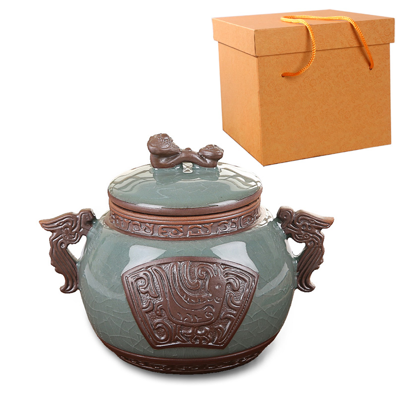 Your up packing gift box sealed jar large ice crack pu - erh tea storage POTS ceramic elder brother elder brother up up caddy fixings