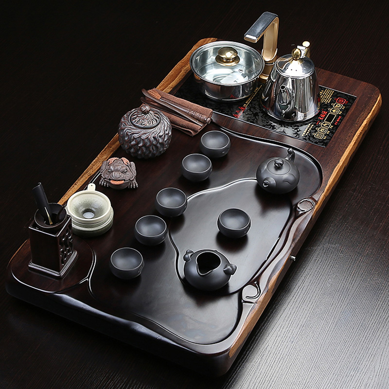 Ebony wood will talk induction cooker purple sand tea sets of kung fu tea tray was whole board Ebony your up tea set