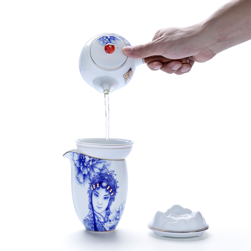 Xin arts kung fu tea set ceramic fuels the teapot hua limu lateral the Peking Opera of blue and white porcelain tea pot