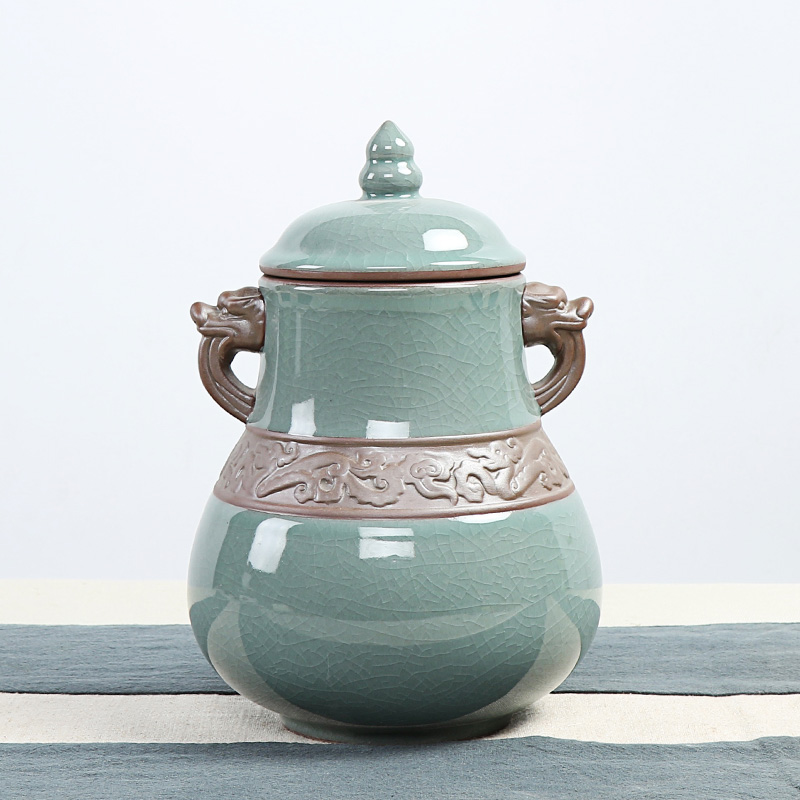 Xin arts predestination elder brother up with anaglyph caddy fixings open large pu 'er tea ceramics seal storage jar