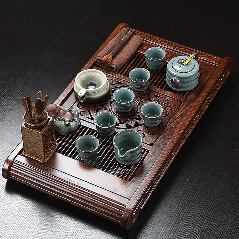 Xin edge of purple sand kung fu tea set suit annatto wenge wood tea tray tea saucer sea tea set