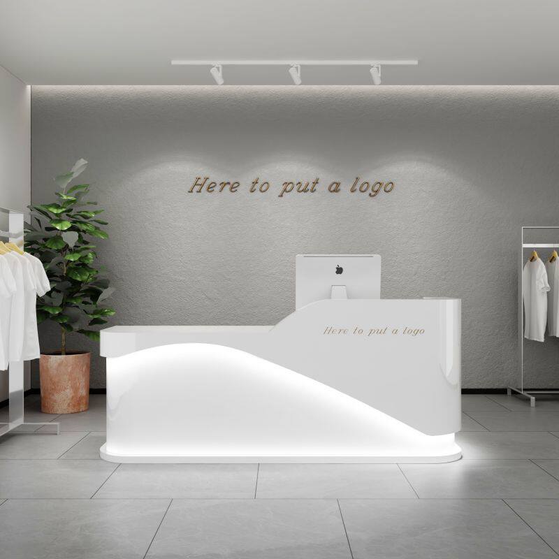 美容院前台接待桌与美发店L转角弧形定制吧台设计如何体现2026年时尚简约现代风？