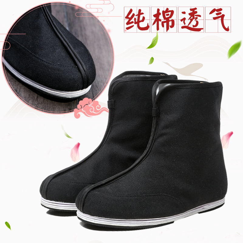 China Wind Officer Boots Short Canvas Boots Performance Ancient Dress Shoes Retro Folk Short Barrel Men And Women Boots Man's Costume Soap Boots