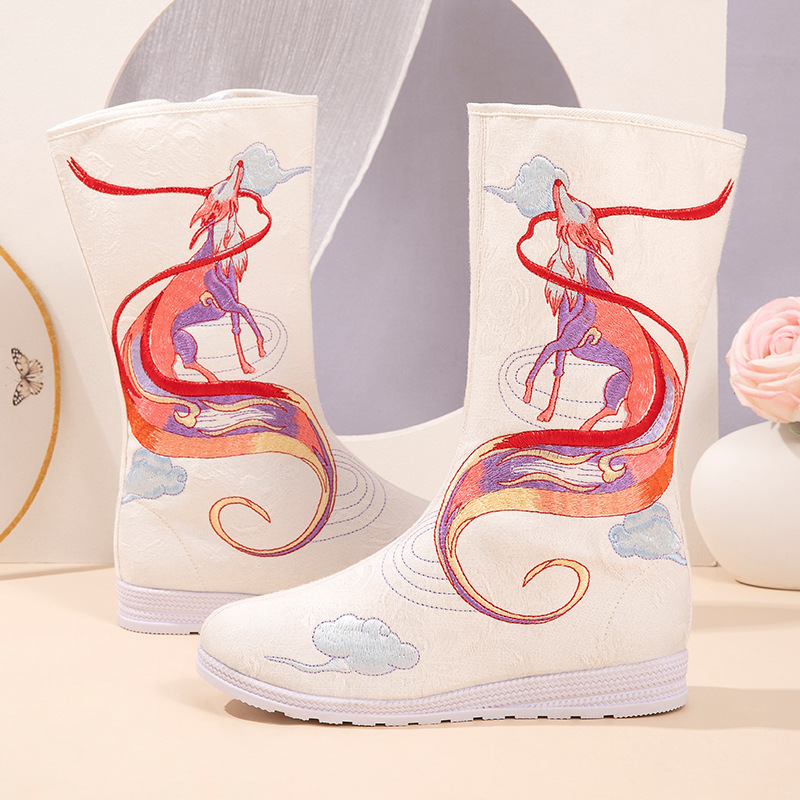 Ancient Clothing Hanfu Boots Children Soap Boots High Heel Midcylinder Boots Embroidered Thin National Wind Boots Children Ethnic Wind Boots