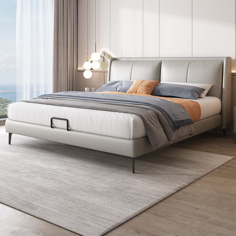 Real leather bed modern minimalist light extravaganza 2023 new wedding bed master bedroom 1 8 m Double NPC bed-style light extravagant leather bed-Taobao