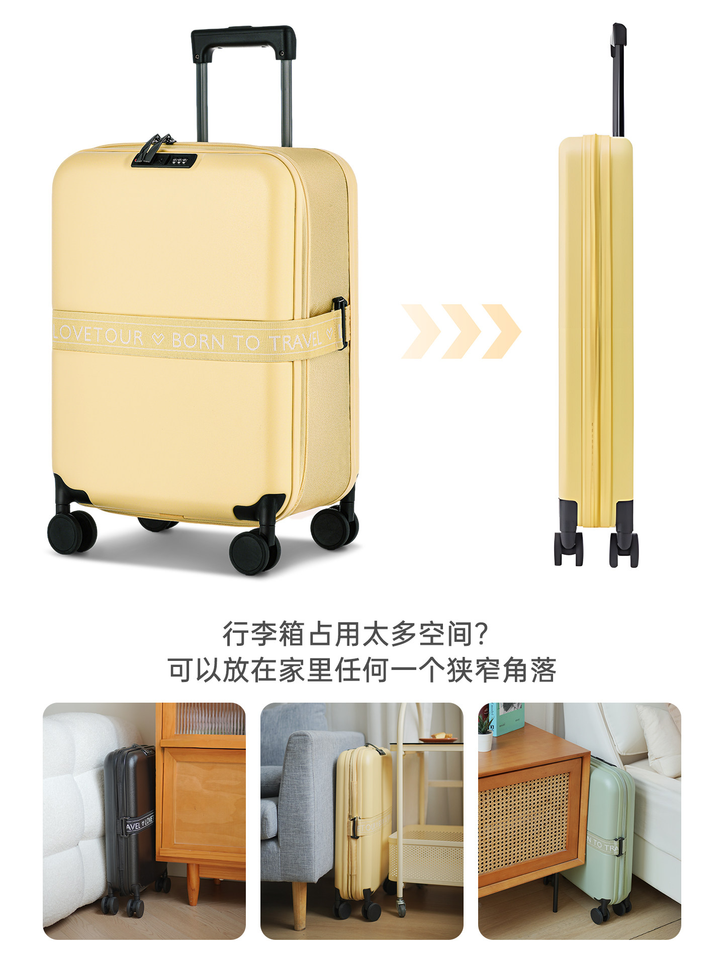 Foldable Suitcase for Women, Expandable, Large Capacity, 20inch Carry-On Suitcase, Lightweight Trolley Case for Men, Password Travel Suitcase, Durable