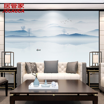 Living room decoration painting Atmospheric sofa background wall painting ink landscape mural painting horizontal version New Chinese large rowing hanging painting