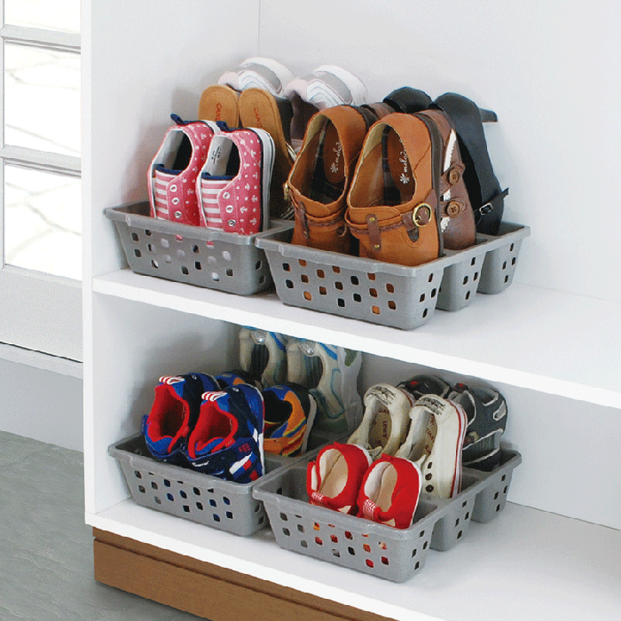 Japan imported shoe rack plastic shoe storage box creative shoe cabinet space organizer three-grid simple shoe box