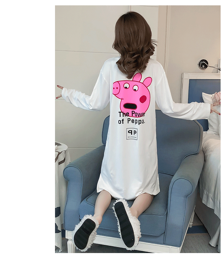 Bộ đồ ngủ cotton mùa xuân và mùa thu nữ mùa hè Phiên bản Hàn Quốc của sinh viên lỏng lẻo ngọt ngào và đáng yêu có thể mặc bên ngoài phụ nữ mang thai phục vụ mùa đông đầm cho người lớn tuổi