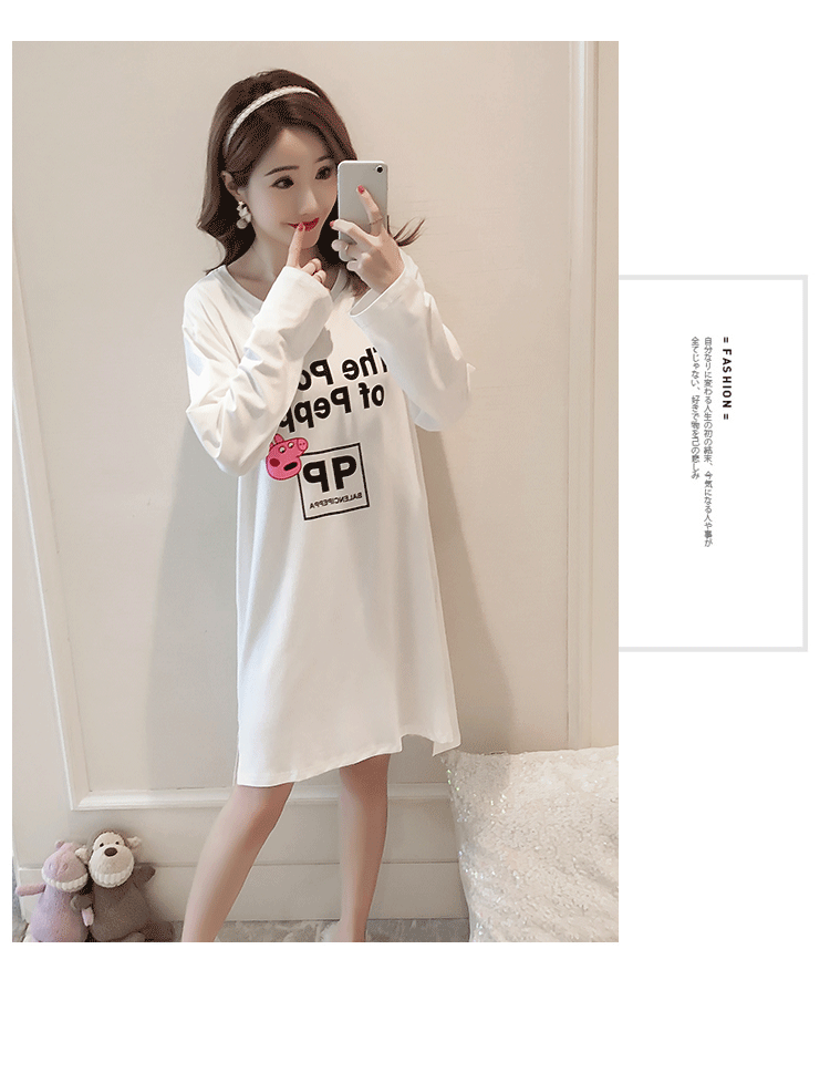Bộ đồ ngủ cotton mùa xuân và mùa thu nữ mùa hè Phiên bản Hàn Quốc của sinh viên lỏng lẻo ngọt ngào và đáng yêu có thể mặc bên ngoài phụ nữ mang thai phục vụ mùa đông đầm cho người lớn tuổi