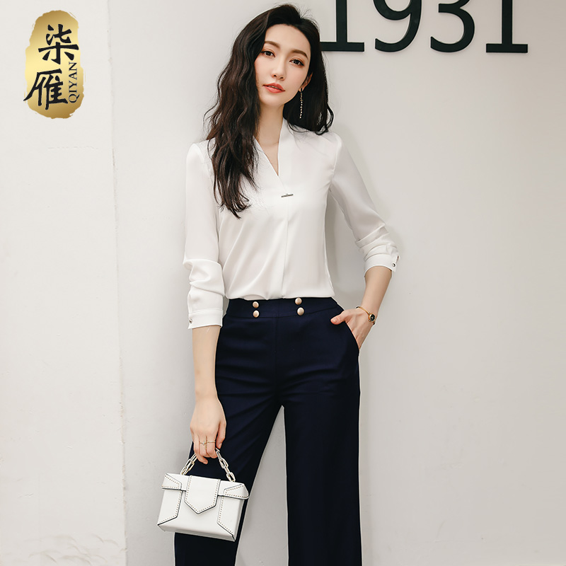 2020 mùa hè mới Professional Suit nữ quần áo thời trang Set trắng Collar Mang ăn mặc Phỏng vấn làm việc