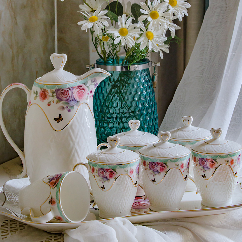 Household glass suits for ceramic cup tray with cold water sitting room European - style heat - resisting teapot teacup cold box kettle