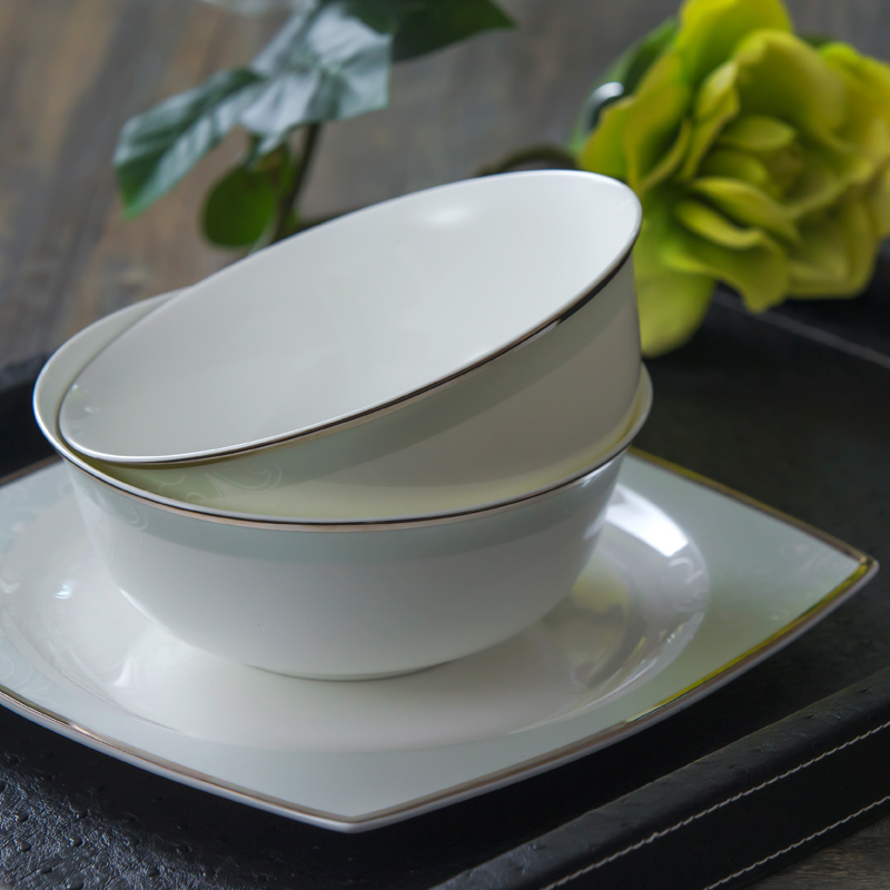 Jingdezhen ceramics European dishes plate of 62 head of Korean contracted silver edge ipads porcelain tableware set dinner plate to get I