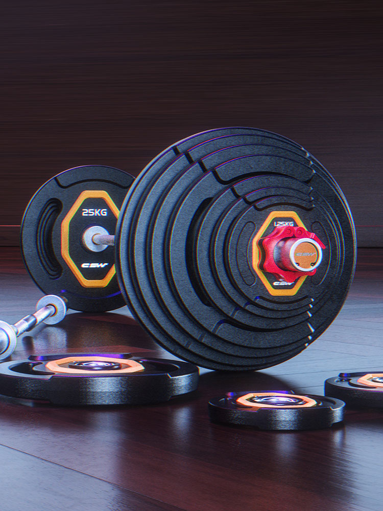 Chuangsiwei fitness barbell dumbbell household combination set Bold Austrian rod large hole hand grip iron core coated barbell piece