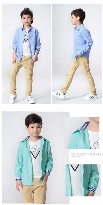 Quần áo trẻ em Hàn Quốc cho bé trai áo sơ mi trắng dài tay cotton oxford trong áo trẻ em lớn mùa xuân và mùa thu