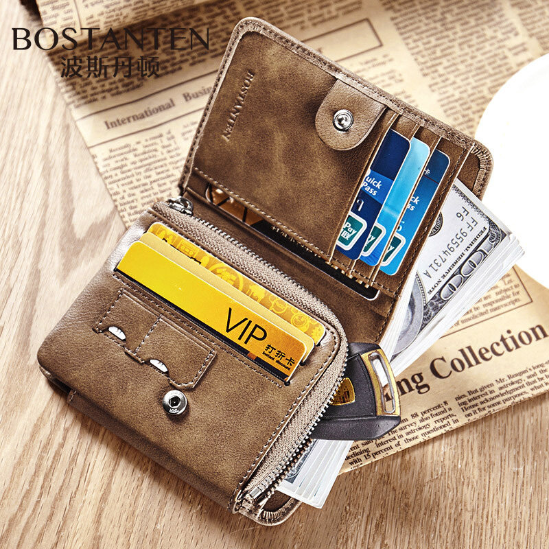 Posdamton Wallet Men Short leather Leather Vertical head layer Bull Leather Money Clip Versatile Driving License Tide Card Leather Wallet